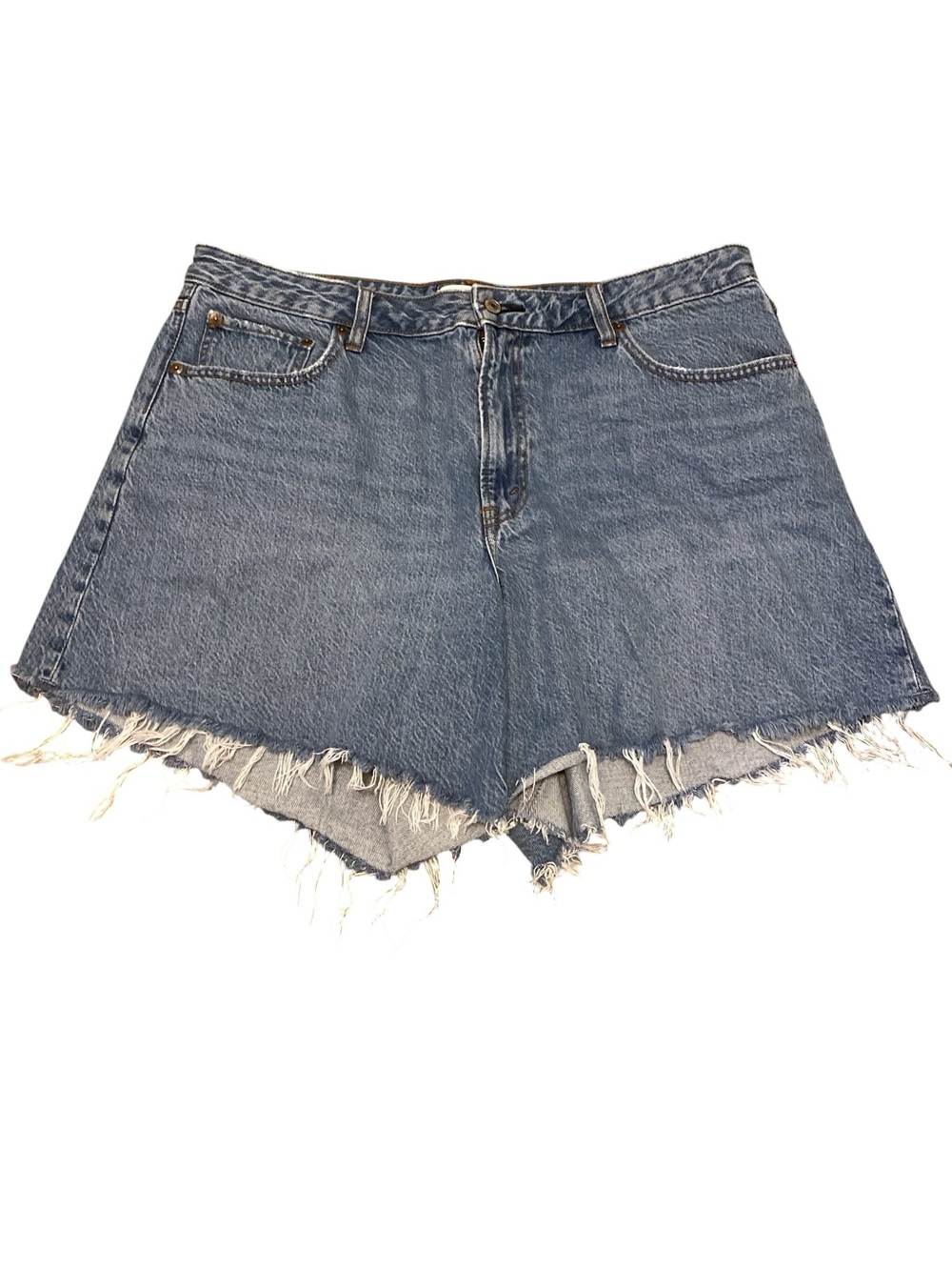 Abercrombie & Fitch Frayed Hem Denim Shorts - Blue curve love fit